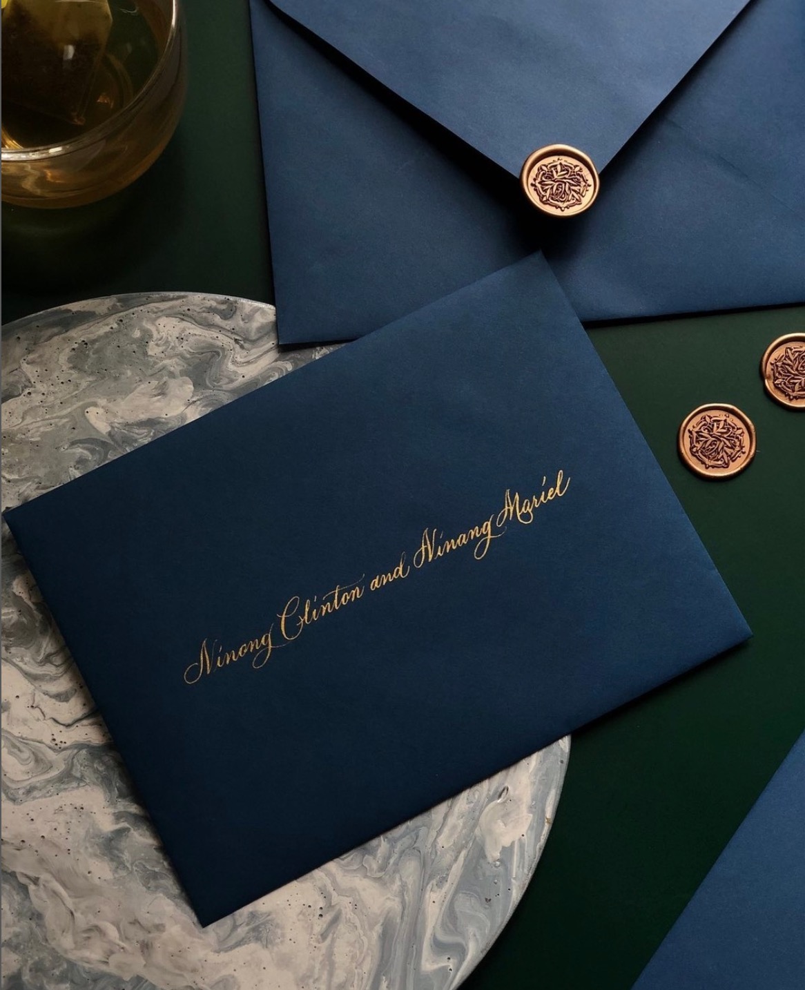 Calligraphy Script Blue Wedding Envelope Seals, Zazzle